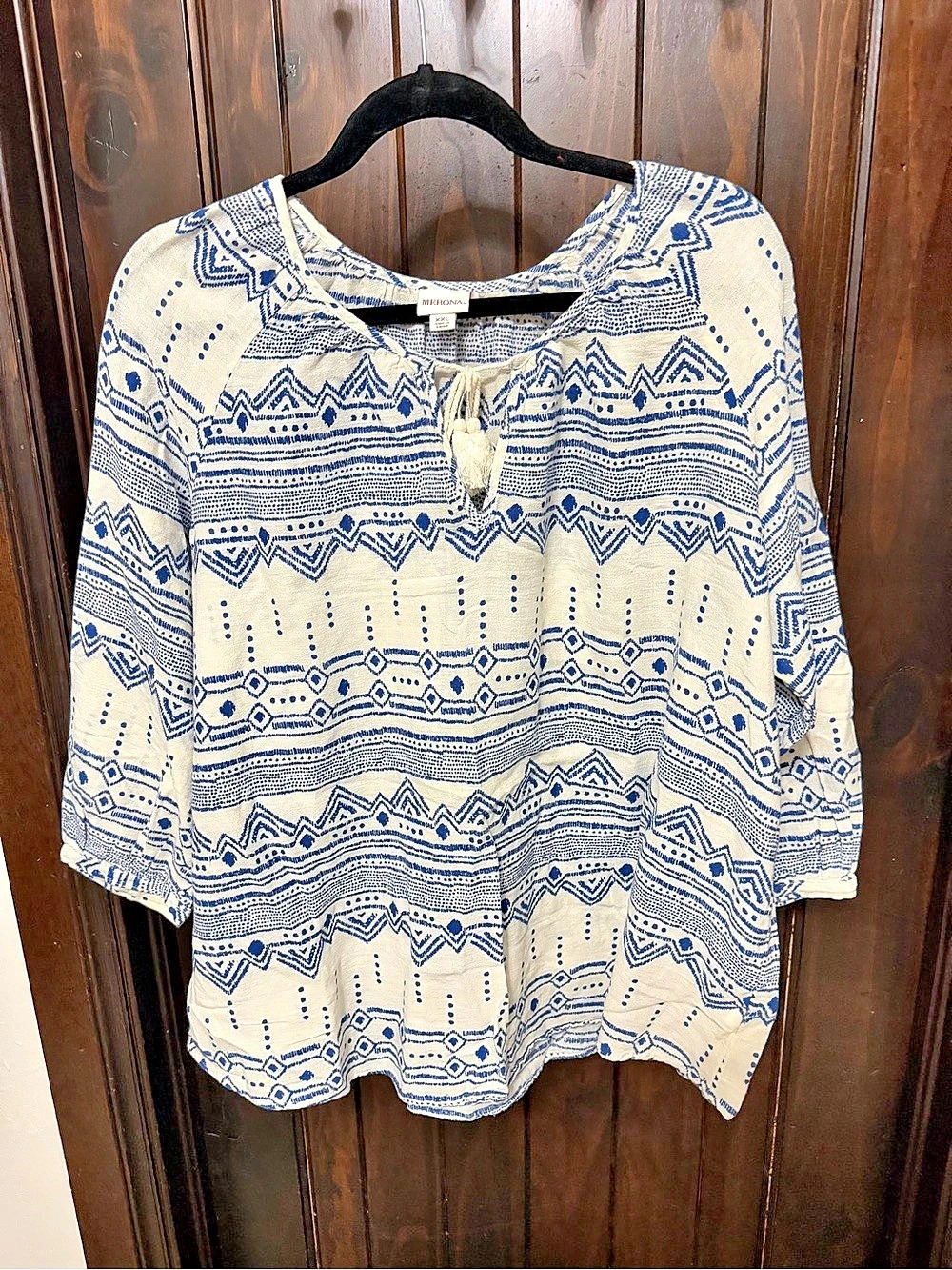 Merona Women's Geometric Tunic Blue & Cream XXL